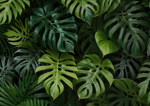 Des feuilles de monstera vertes sur un fond sans couture