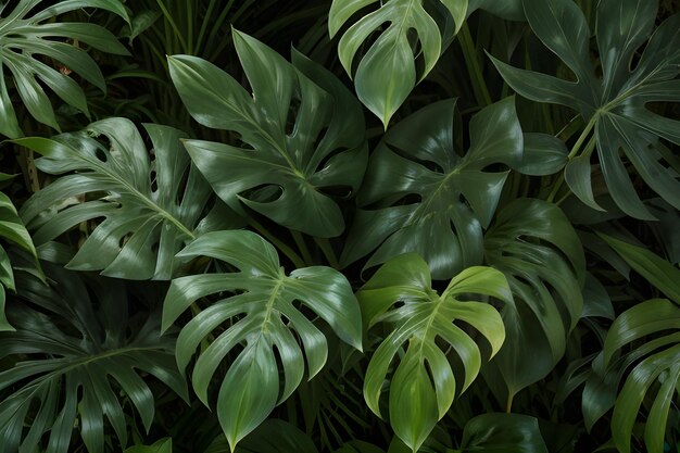 Des feuilles de monstera vertes sur un fond sans couture