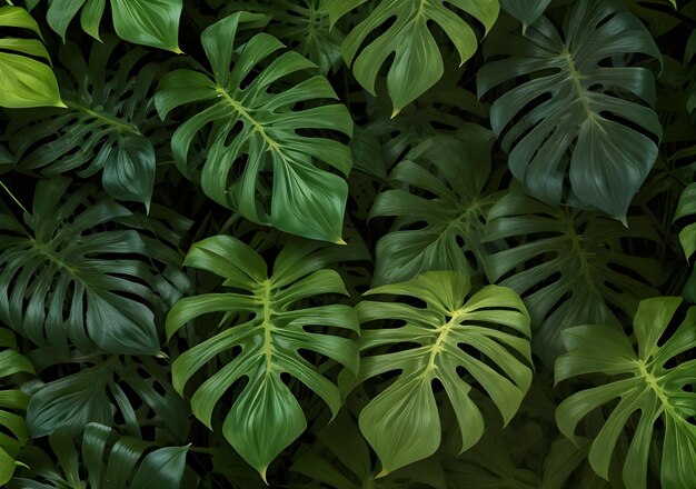 Des feuilles de monstera vertes sur un fond sans couture