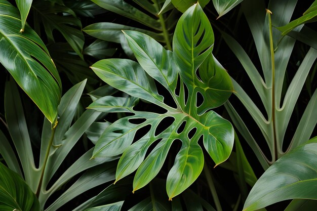 Des feuilles de monstera vertes sur un fond sans couture