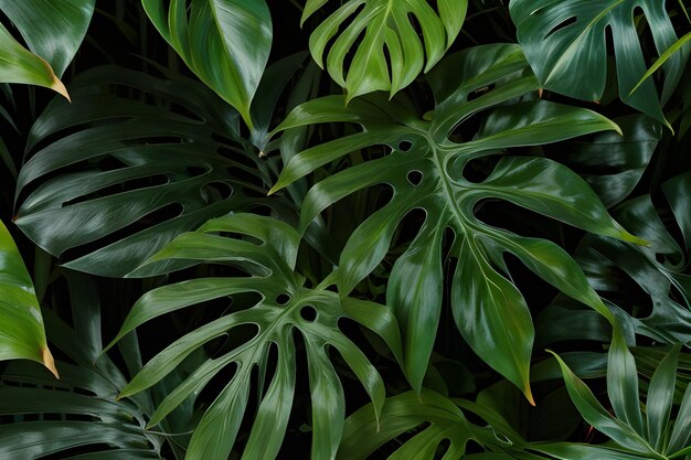 Des feuilles de monstera vertes sur un fond sans couture