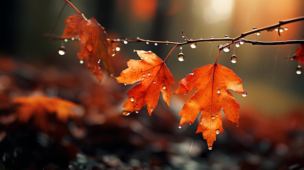 feuilles mouillées avec des gouttes de pluie