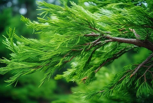 Les feuilles naturelles du genévrier balancées lentement par le vent