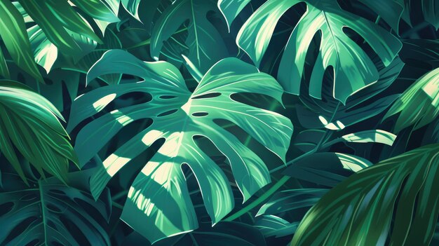 Photo des feuilles et des ombres magiques en couches de monstera 3d