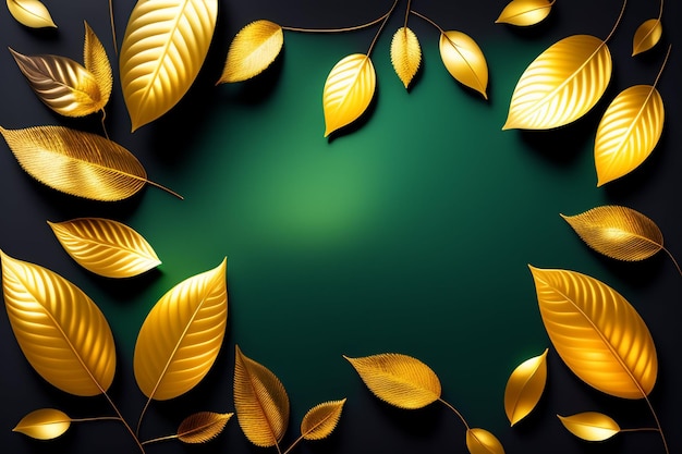 Feuilles d'or sur fond vert