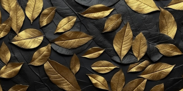 Feuilles d'or noir sec Surface fond texturé réalisme réaliste hyper réaliste image AI générative weber