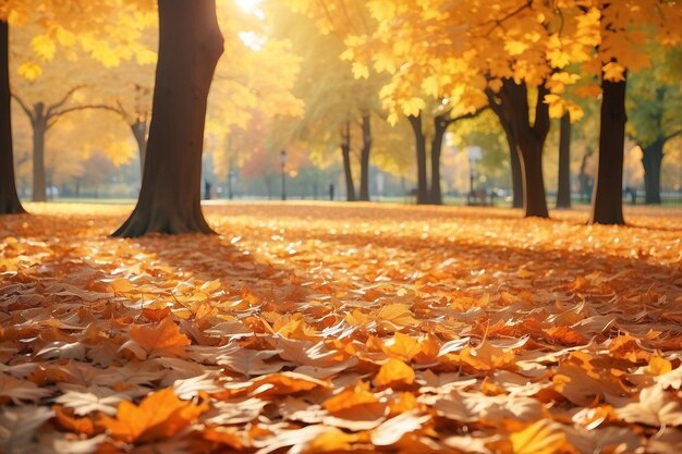 feuilles d'orange à l'automne dans un parc d'automne ensoleillé à l'arrière-plan naturel