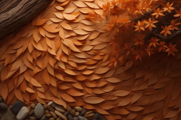 Feuilles orange avec des branches et des pierres en forme de fleur générative ai