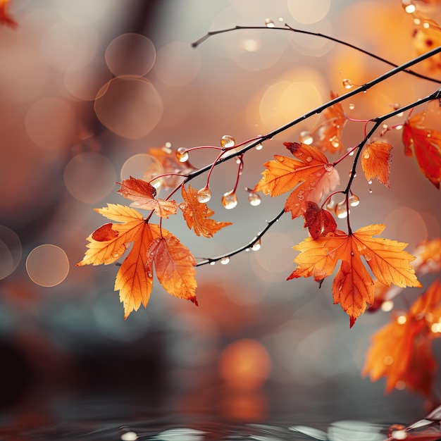 Des feuilles d'orange avec des gouttes de pluie de près