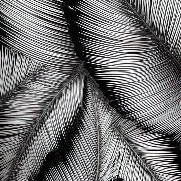 Photo feuilles de palmier abstraction noir et blanc sur fond blanc