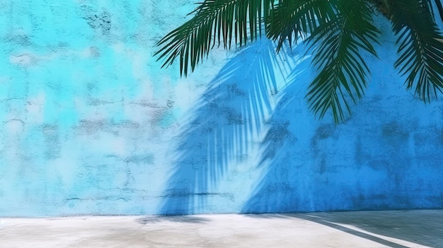 Des feuilles de palmier, de belles ombres sur le mur bleu.