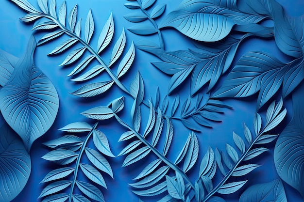 Des feuilles de palmier sur un bleu