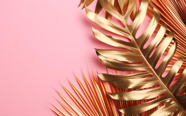 Feuilles de palmier dorées sur fond rose