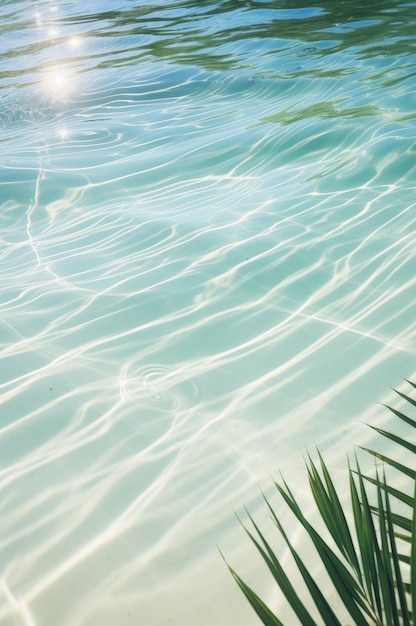 Photo feuilles de palmier sur le fond de l'eau de l'océan azur ia générative