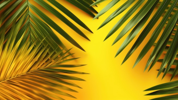 Feuilles de palmier sur fond jaune