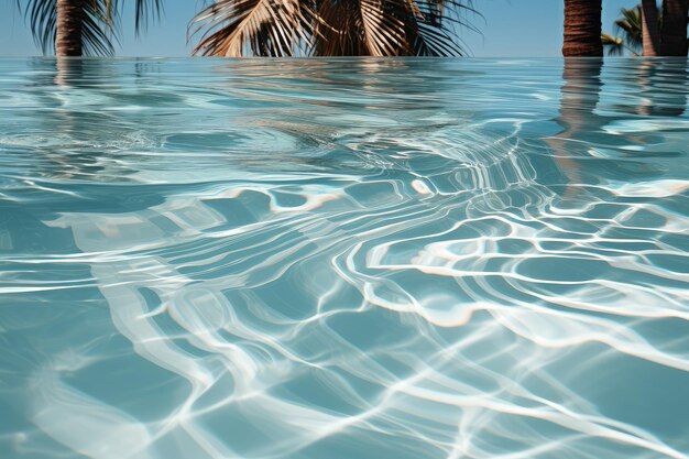 Des feuilles de palmier avec une piscine en gros plan extrême IA générative