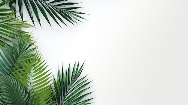 Feuilles de palmier tropical sur fond blanc.