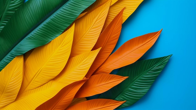 Feuilles de palmier tropical illustration de couleur vive colorée AI générative