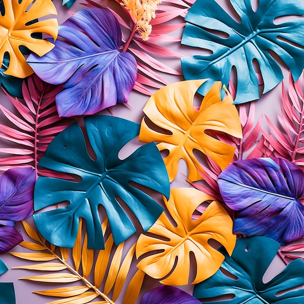 Feuilles de palmier tropical illustration de couleur vive colorée générée par l'IA