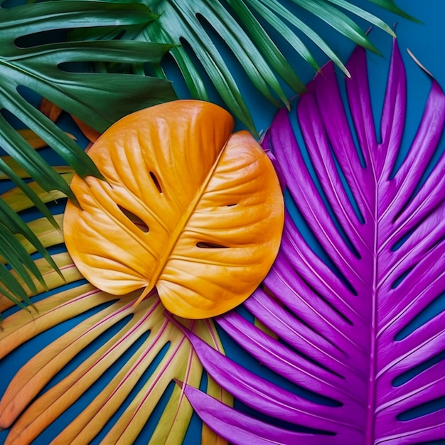 Feuilles de palmier tropical illustration de couleur vive colorée générée par l'IA