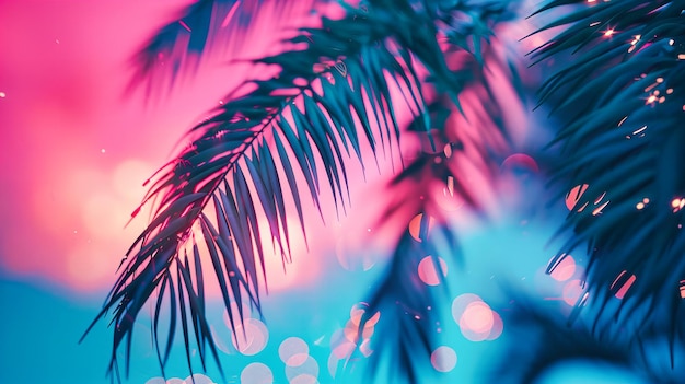 Des feuilles de palmier tropical vibrantes aux teintes roses et vertes parfaites pour des arrière-plans créatifs et abstraits