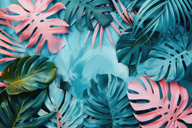 Des feuilles de palmier tropicales colorées sur un fond lumineux Concept de mode d'été