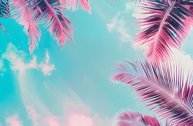 Feuilles de palmier tropicales sur fond de ciel Filtre vintage et améliorez le traitement des couleurs