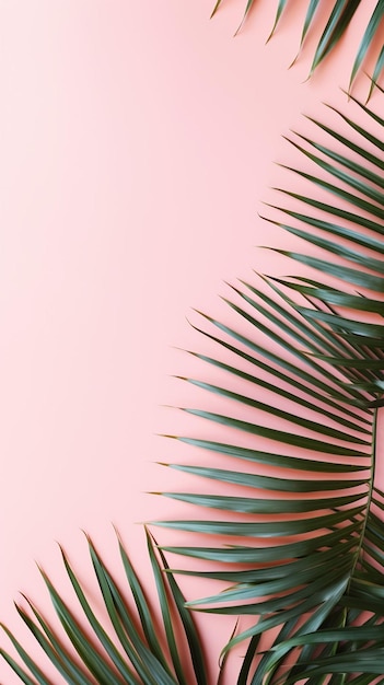 Des feuilles de palmier tropicales sur un motif rose pastel