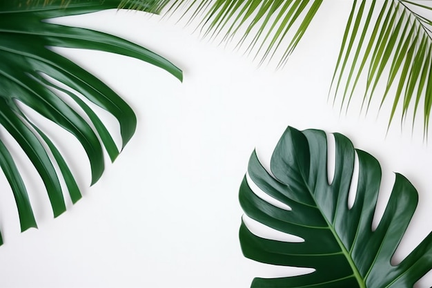 Feuilles de palmier vert sur fond blanc