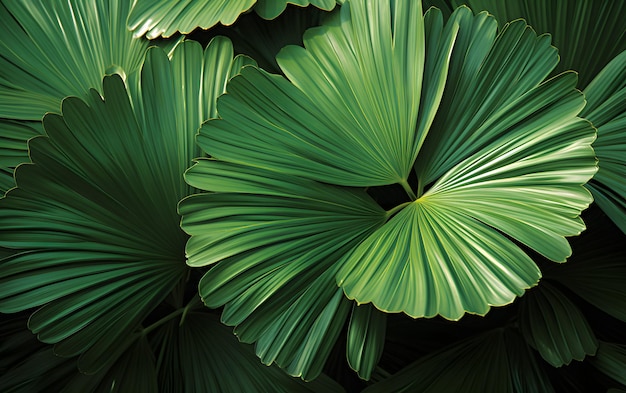 Feuilles de palmier vert tropical abstrait motif feuillage luxuriant de la couche de frondes de palmier éventail