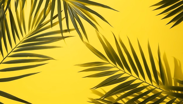 Les feuilles de palmiers tropicaux isolées sur un fond jaune vif g génèrent ai