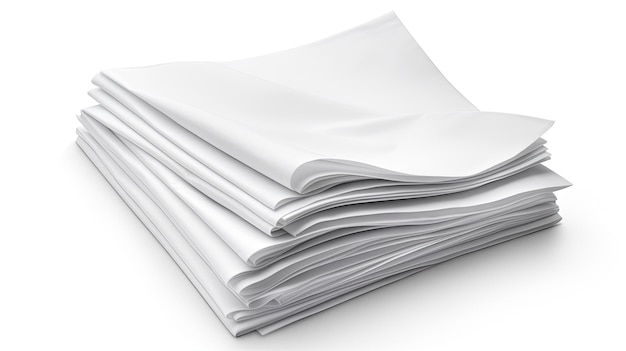 Des feuilles de papier blanc pliées et isolées sur une image Mockup blanche