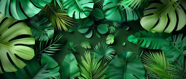 Les feuilles de papier tropical bouquet papercraft vert monstera feuille de palmier jungle fond feuillage papier botanique art papier peint naturel