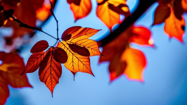 Feuilles de photo de plante de liseron au lever du soleil avec ciel bleu en arrière-plan