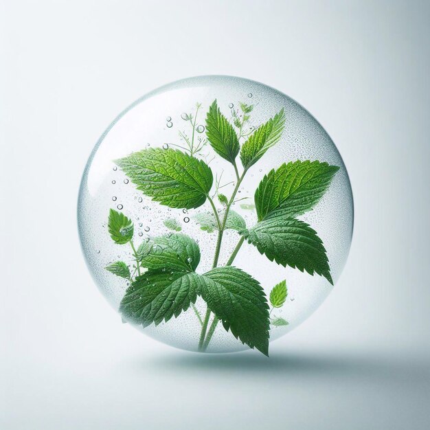 Feuilles de plantes dans des bulles sciences de la beauté médecine à base de plantes fond blanc génératif ai illustration