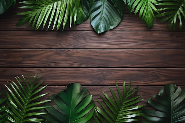 Feuilles de plantes tropicales sur fond de bois