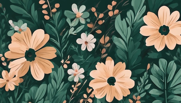 Feuilles plates Fleurs et arrière-plan floral Dessin de feuillage Illustration de papier peint