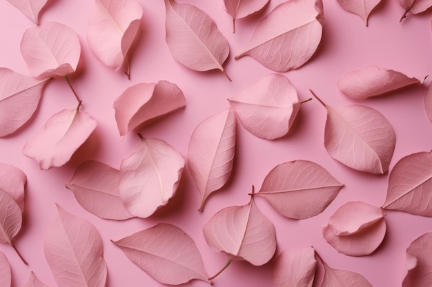 Photo feuilles roses sur fond rose