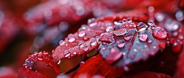 Photo les feuilles rouges avec des gouttes étincelantes