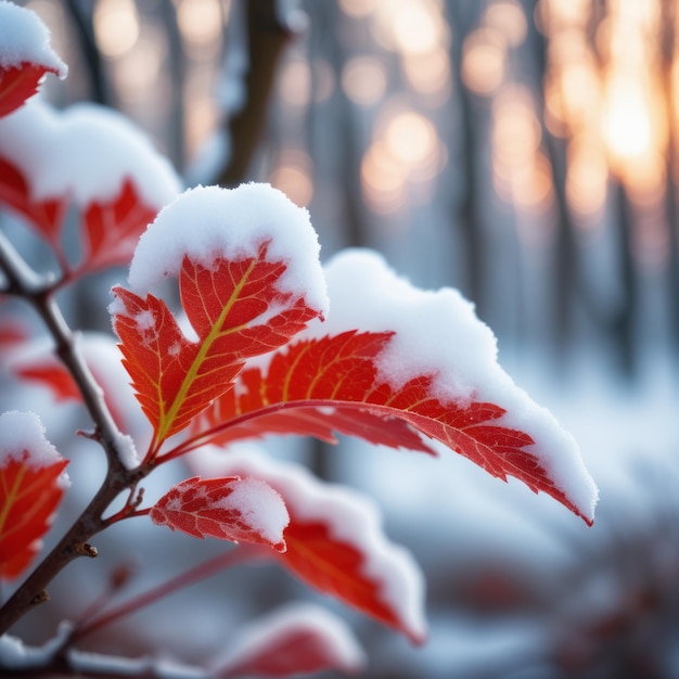 Des feuilles rouges sur la neige Des feuilles rouge sur la Neige Une feuille d'érable rouge avec de la neige