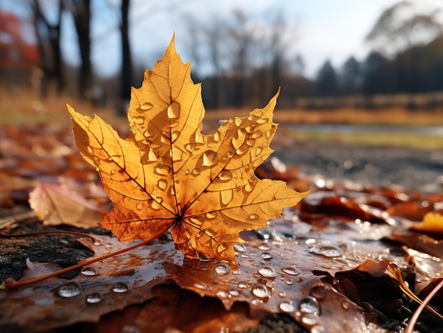 Les feuilles de rowan jaune d'automne sur un fond flou AI générative