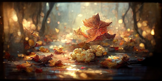 Feuilles de la saison d'automne. Illustration numérique. Peinture. Beau paysage d'automne.