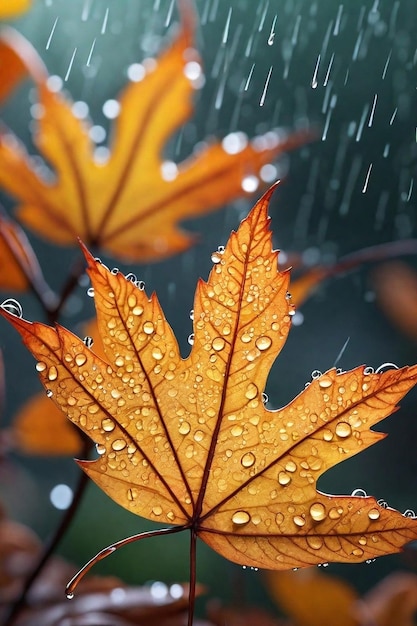 feuilles de la saison d'automne avec de la pluie scène de plante d'hiver