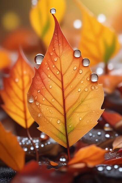 feuilles de la saison d'automne avec de la pluie scène de plante d'hiver