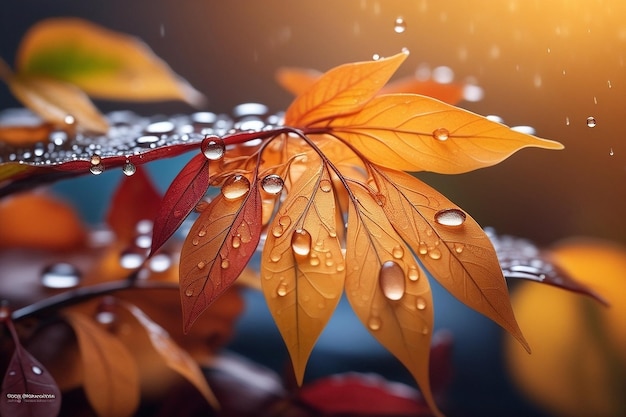 feuilles de la saison d'automne avec de la pluie scène de plante d'hiver
