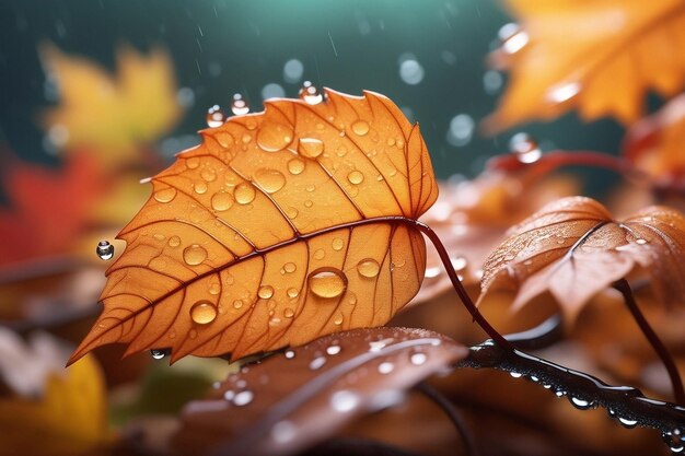 feuilles de la saison d'automne avec de la pluie scène de plante d'hiver