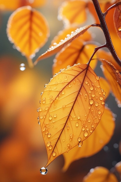 feuilles de la saison d'automne avec de la pluie scène de plante d'hiver