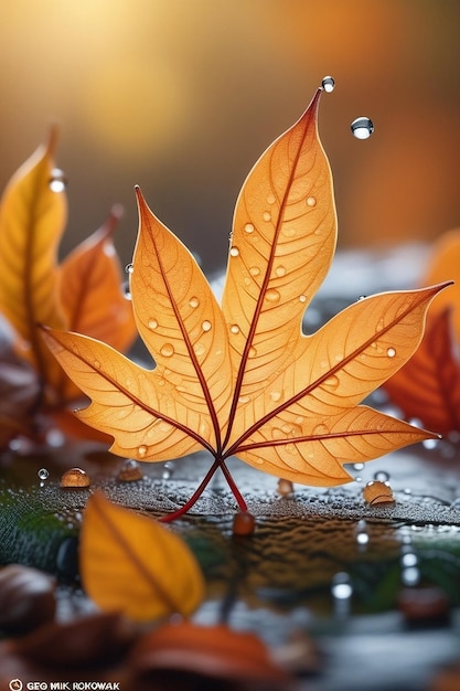 feuilles de la saison d'automne avec de la pluie scène de plante d'hiver