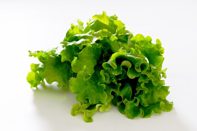 Feuilles de salade verte isolé sur blanc