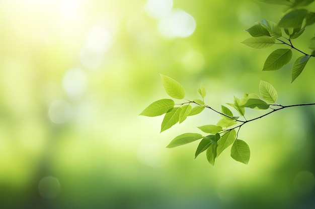 Les feuilles sereines du printemps, le fond vert flou